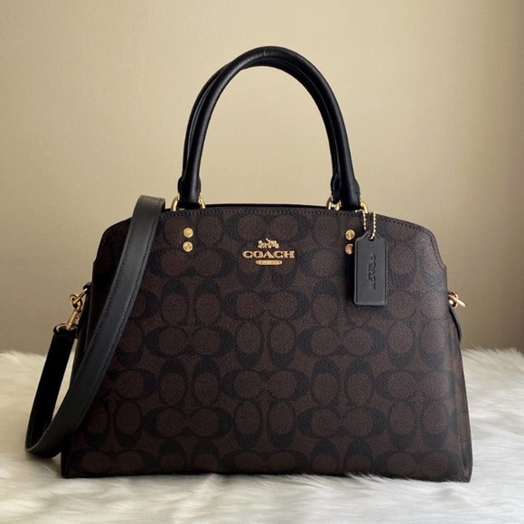 Coach Handbags - NWT Coach Lillie Carryall in Signature Canvas Brown Black/ Smooth Leather